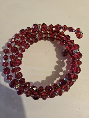 Red Crystal Coil Bracelet - Sparkling Red Beaded Wrap
